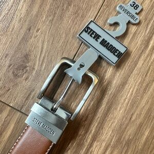 Steve Madden Tan Leather Belt with Silver Buckle - 38”